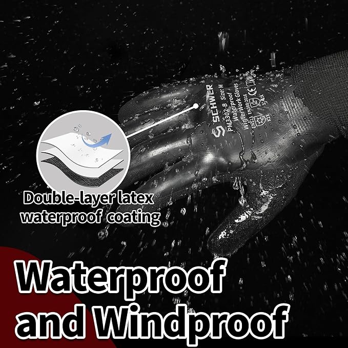 Schwer FreezeGuard Winter Work Gloves, ANSI A2 Cut Resistant Freezer Gloves for Outdoor Cold Weather Keep Hands Warm, Waterproof Gloves for Shoveling Snow, Ice Fishing, XL