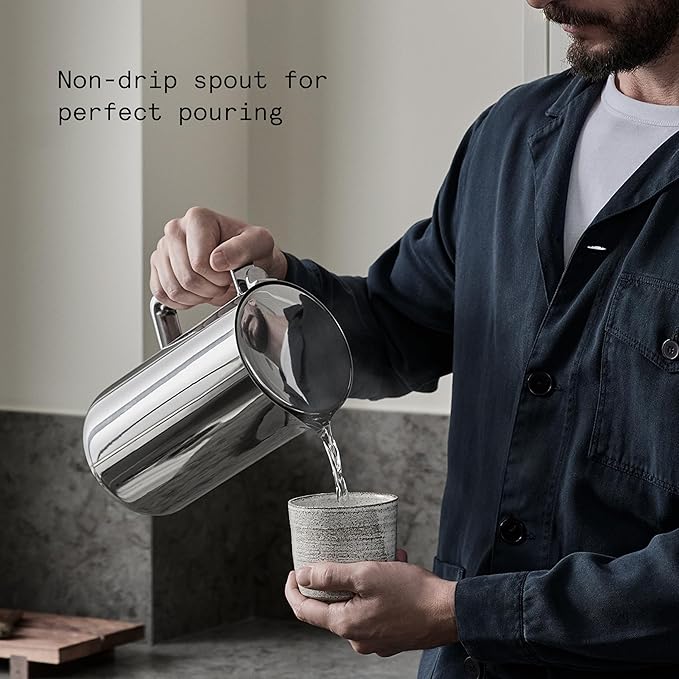 aarke Stainless Steel Kettle - Perfect for Coffee and Tea Maker Enthusiasts, Non-Drip Spout, Double-Wall Construction, Dry Boil Protection, Heat-Safe Handle, LED Cool-Down Indicator, 1.2L (Steel)