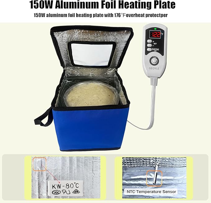 Foldable Proofing Box with Heater,Bread Dough Proofer 43L,Adjustable Thermostat &TIME Sourdough Starter Warmer for Baking,Dough Rise, Pizza and Yoghurt Making, Blue 13.8 * 13.8 * 13.8inch