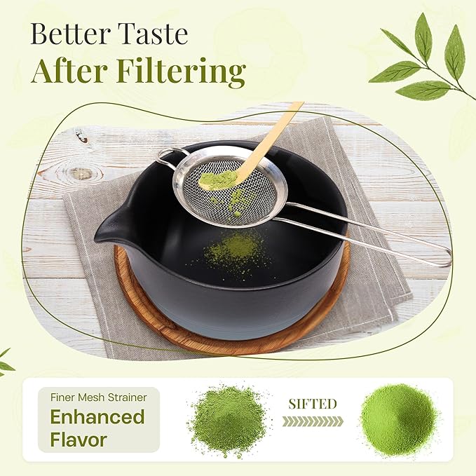 Matcha Whisk Set,includes Matcha Bowl,Matcha Whisk and Holder by Bamboo, Spout, Matcha Sifter Strainer Spoon Scoop Chasen Holder Towel- Perfect Japanese Matcha Set(8 Pcs White)