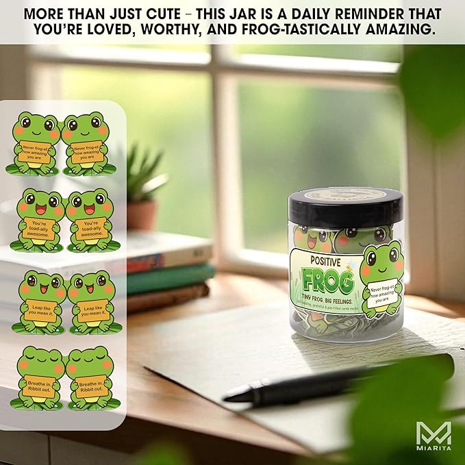 Positive Frog Jar – Cute Thank You Gift, Appreciation Gifts with 60 Uplifting Messages, Funny Emotional Support Frog, Self Care & Christmas Gifts for Women, Teens, Teachers, and Friends