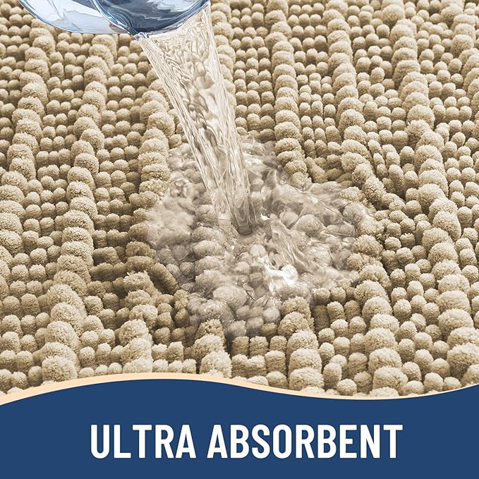 Arotive Luxury Chenille Bathroom Rug Mat, Extra Soft Thick Absorbent Shaggy Bath Rugs, Non-Slip Machine Wash Dry, Plush Bath Mats for Bathroom, Shower and Tub, 34x21, Beige