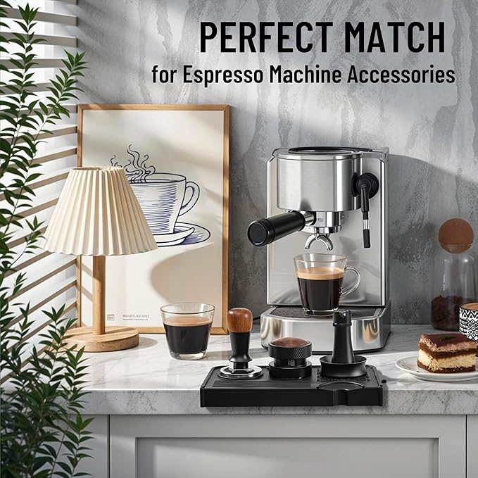 Espresso Tamping Mat, Coffee Tamper Mat, Food Grade Silicone 10.43″×5.63″ Portafilter Mat for Barista Espresso Machine Acceessories, Waterproof Heat Resistant Tamp Station for counter (Black)
