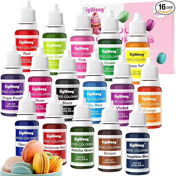 Food Coloring Liquid - 16 Colors Vibrant Food Coloring Set, Upgraded Tasteless Food Grade Food Dye for Cake Decorating, Baking, Cookies, Icing, Slime, Easter Egg, Fondant and DIY Crafts - 10ml Bottles