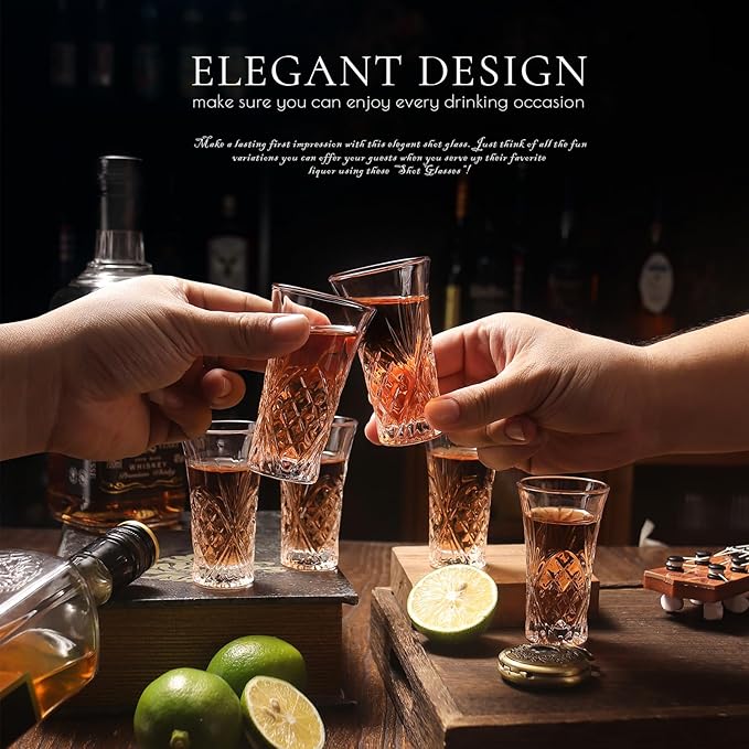 6 Pack Shot Glass Bulk Set with Heavy Base 2 OZ Small Shot Cups for Vodka, Whiskey, Tequila, Espresso, Liquor Set