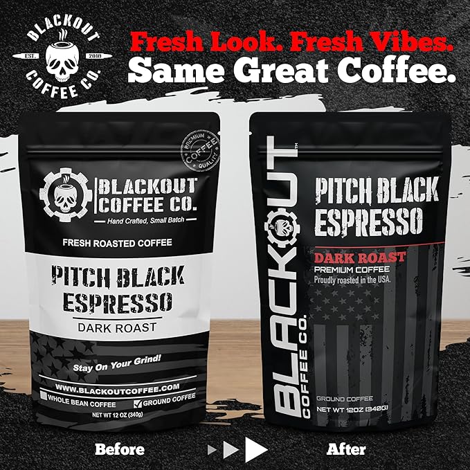 Blackout Coffee Pitch Black Espresso Ground Coffee – Extra Dark Roast, European-Style, Bold & Aromatic – Freshly Roasted 12oz Bag, American Made