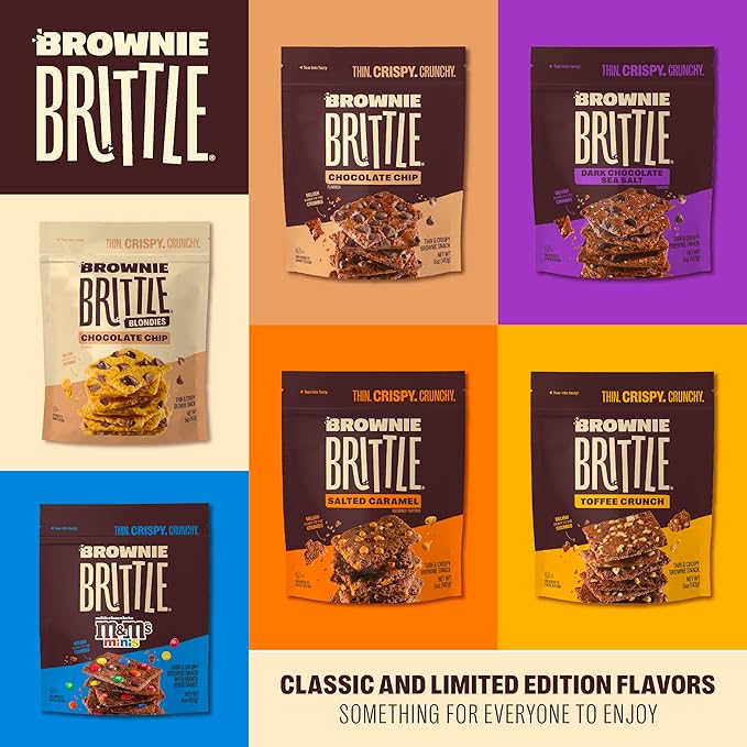 Brownie Brittle – Toffee Crunch Thin and Crispy Sweet Snacks (Pack of 6, 5 oz), Rich Gourmet Brownie Bites Dessert