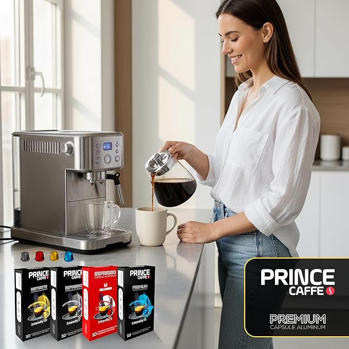 Prince Caffe Espresso Pods Variety Pack Compatible with Nespresso Original Line Machines – Espresso, Ristretto, Millennium & Premium – Intensity 7,8,9,10, 40 Count (4 x 10 Capsules)