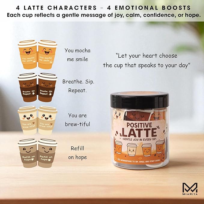 Positive Latte Jar – Christmas Gifts for Women, Teens, Emotional Support Lattes, Cute Coffee Gifts for Coffee Lovers, Women, Birthday Gift, Funny Stoking Stuffers for Girlfriend, Mom, Friends, Coworkers, Teachers