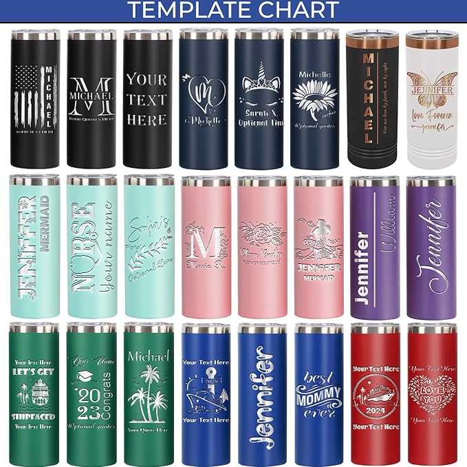Personalized 20oz Skinny Tumbler: Engraved, Stainless Steel, Insulated, Leak-Proof Lid & Straw, Hot/Cold for Hours, for Coffee, Water, Wine, Gift for Birthdays, Christmas, 25 Designs (Light Blue)