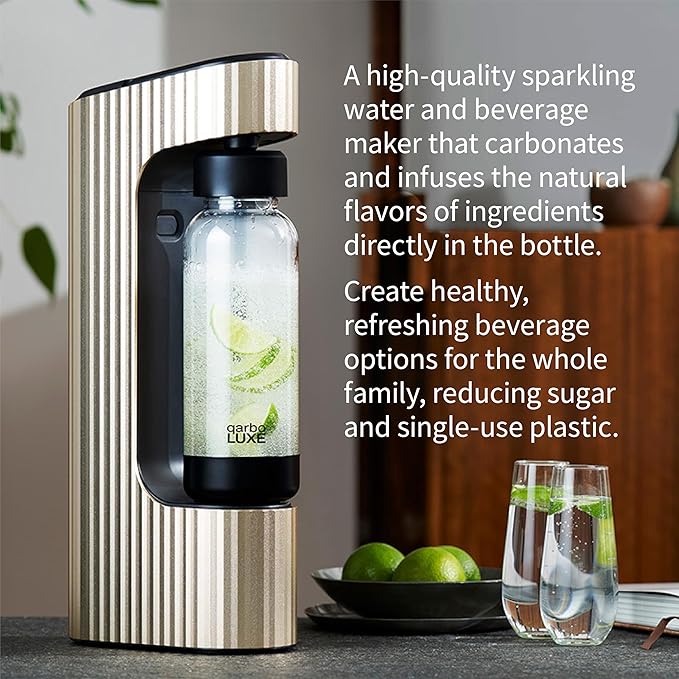 Twenty39 qarbo LUXE Premium Metal Sparkling Water Maker Machine - Soda Beverage Carbonator for Home, Seltzer Water Carbonation Fizz Maker (Tuscan Gold)