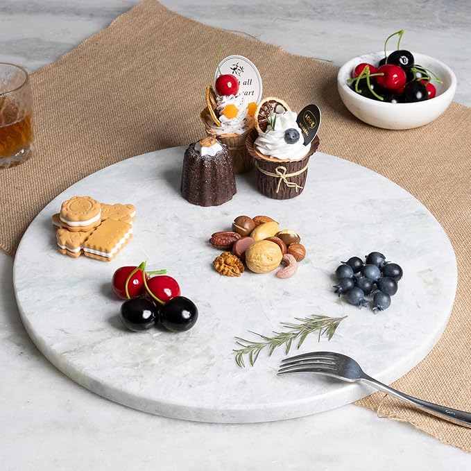 Koville Lighe Gray Marble Stone Cutting Board, Non-Stick Dough Pastry and Cutting Boards for Kitchen Counter, 16" Marble Cheese Board for Baking, Charcuterie, Trivet, Round Serving Slab for Countertop