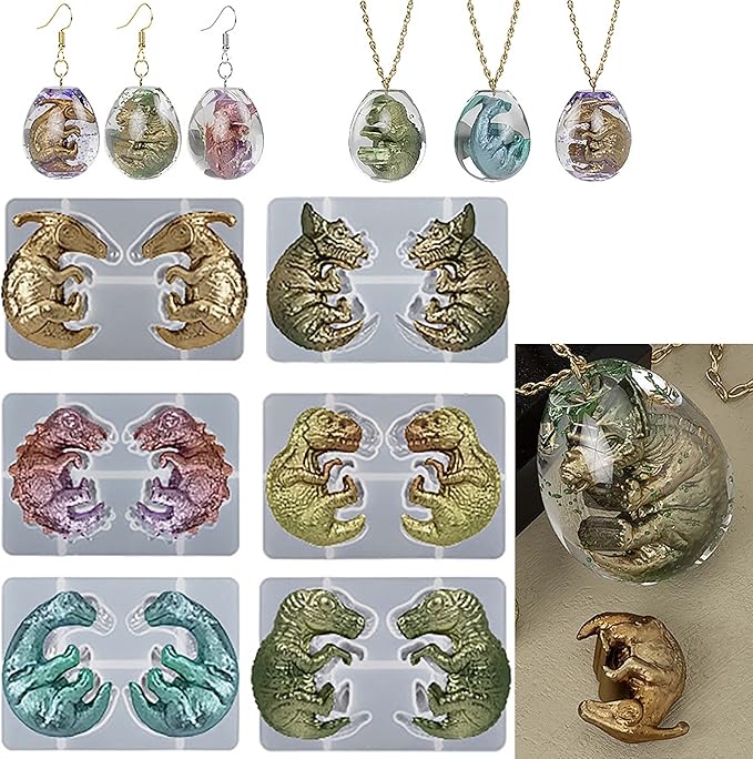 Dragon Earring & Pendant Mold Set - 7 Piece Dinosaur & Egg Designs for Resin Earring Decoration