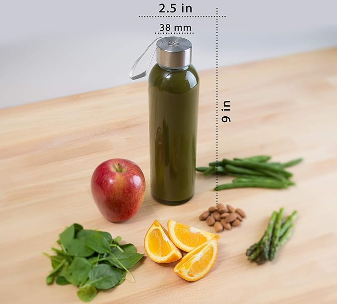 Epica glass bottles with lids – 18oz glass water bottles, reusable juice bottle with lids for storing juices, reusable water bottle durable set of 6 with Carrying Loop Caps