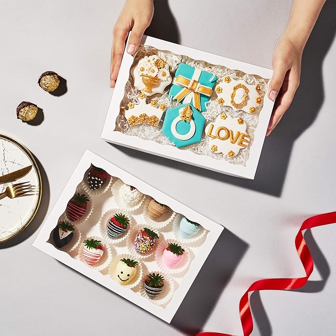 24PCS 10x7x2.5 inches Cookies Bakery Boxes with Window - Cakesicle, Chocolate Bomb, Macaron, Chocolate Covered Strawberries, Pretzel Rods Boxes