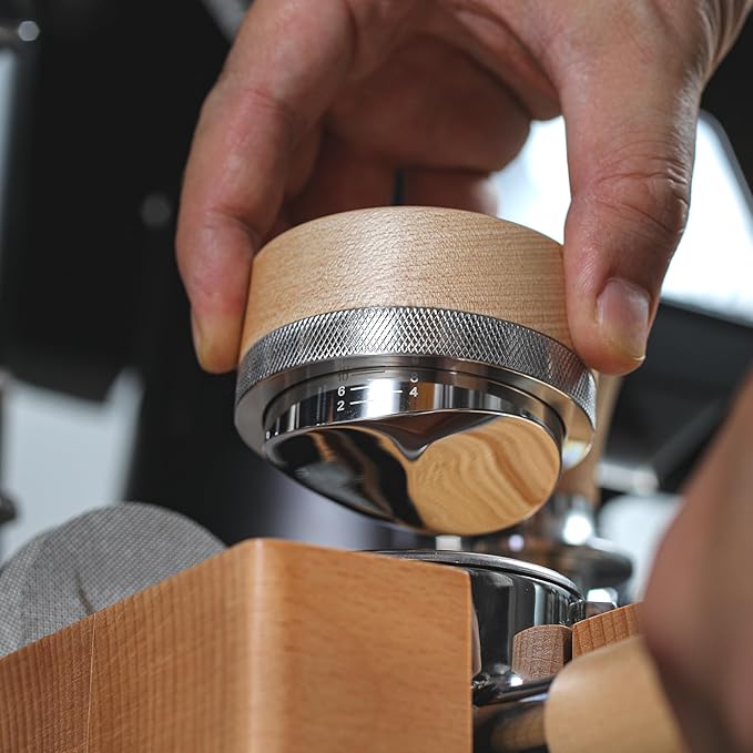 58mm Espresso Bar Accessories Kit – Maple Handle Calibrated Tamper, Espresso Leveler, Beech Wood Tamping Station, and Dosing Funnel with Puck Screen