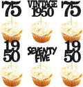 Gyufise 24Pcs Vintage 1950 Cupcake Toppers Glitter Cheers to 75 Fabulous Seventy Five Cupcake Picks 75th Birthday Wedding Anniversary Party Cake Decorations Supplies Black
