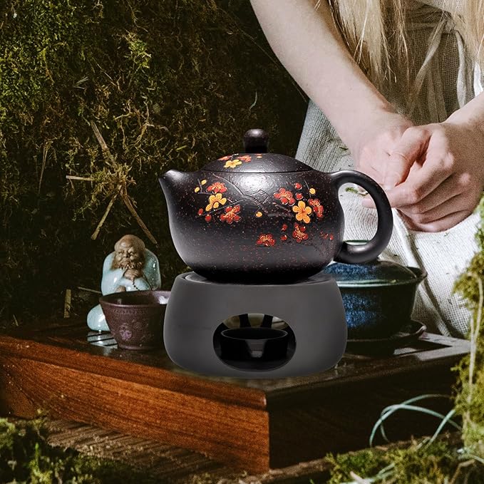 Ceramic Tea Pot Warmer Heater Set - Japanese Pottery Teapot Warmer Base With Light Candle Holder - Stove Warmer for Coffee Cup and Tea Set