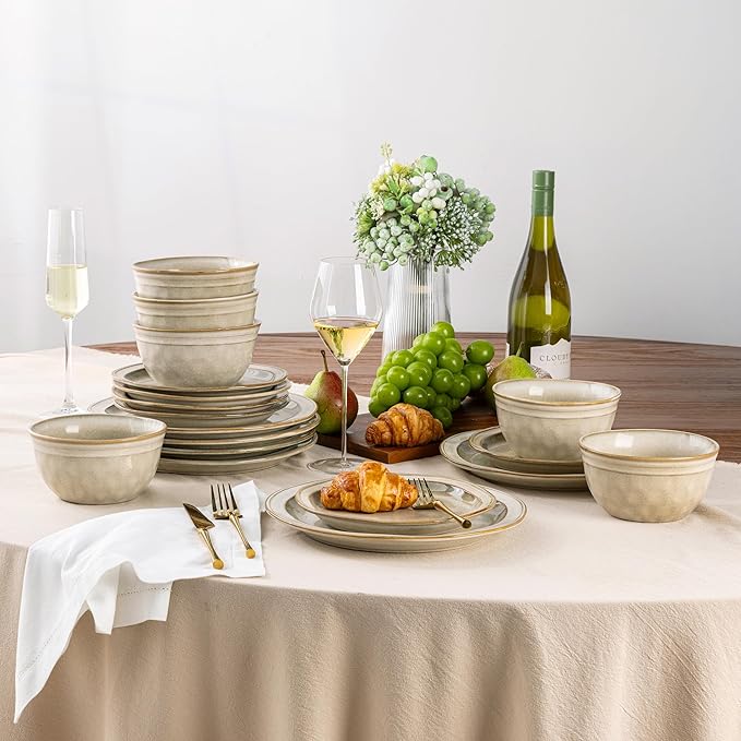 AmorArc Ceramic Dinnerware Sets,Stoneware Handmade Reactive Glaze Plates and Bowls Sets,Chip and Crack Resistant | Dishwasher & Microwave Safe,Dishes Set Service for 4 (12pc)