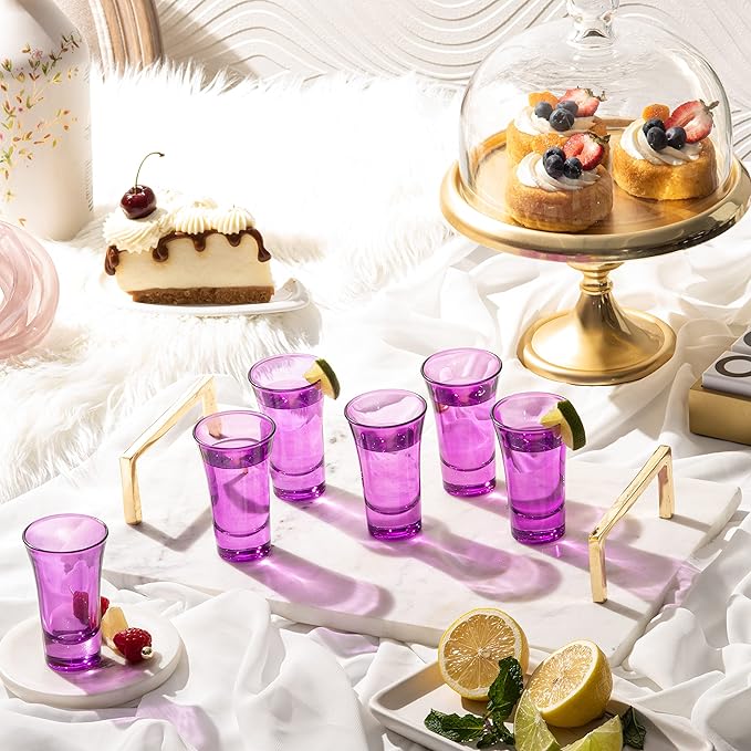 M&N HOME Purple Shot Glasses, 2 Oz Set of 6, Whiskey, Tequila, Cocktail, Round Glasses for Vodka, Spirits & Liquors