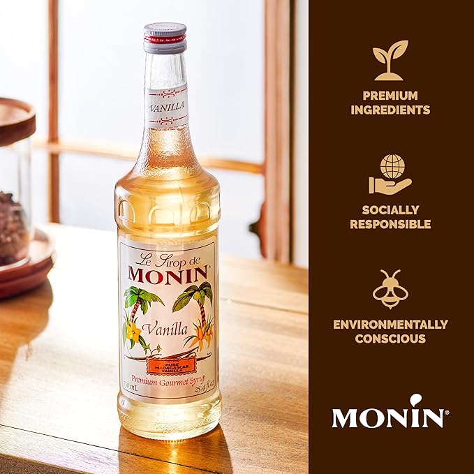 Monin - Vanilla Syrup, Versatile Flavor, Great for Coffee, Shakes, and Cocktails, Gluten-Free, Non-GMO (750 ml)