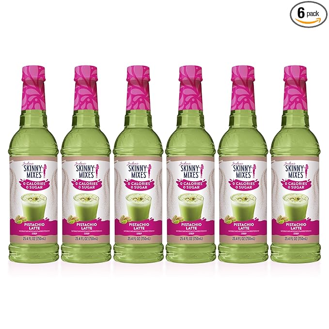Jordan's Skinny Syrups Sugar Free Coffee Syrup, Pistachio Flavor Drink Mix, Zero Calorie Flavoring for Chai Latte, Protein Shake, Food & More, Gluten Free, Keto Friendly, 25.4 Fl Oz (Pack of 6)