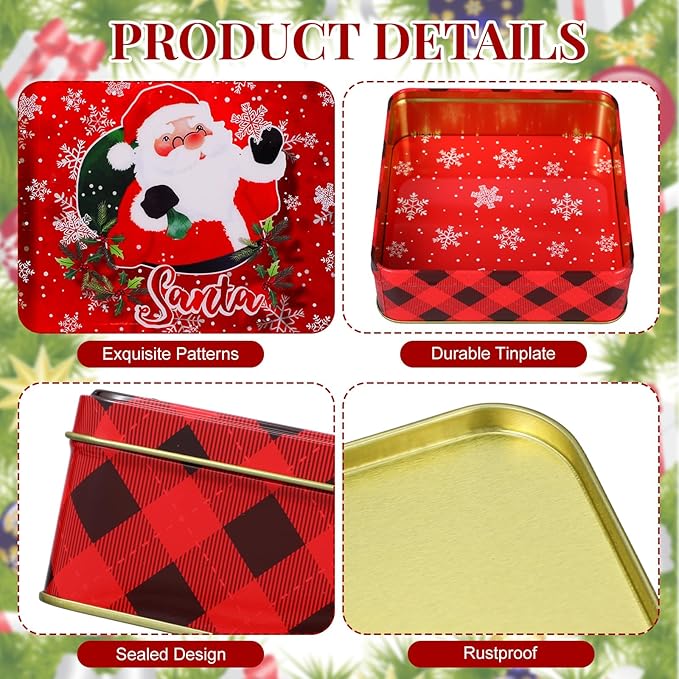 Tioncy 8 Pcs Christmas Cookie Tins with Lids Large Cookie Boxes Metal Empty Tins Santa Tinplate Xmas Gift Box for Christmas Holiday Candies Treats Storage Container (Classic)