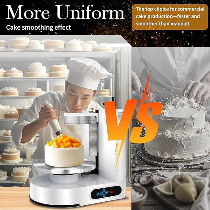 Cake Decorating Machine 4-12 Inch Cake Icing Frosting Smoother Decorating Low Noise 60-320 RPM 304 Stainless Steel Scraping for Stable Fast 110V Automatic for Butter Cream, 43LB
