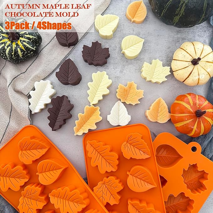 3Pack Fall Chocolate Mold.Maple Leaf Silicone Candy Mold Thanksgiving Ice Cube Molds Autumn Theme Thanksging Baking Molds for Jello Soap Candle Cake Cupcake Decoraion