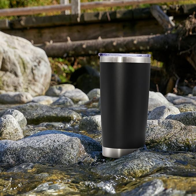 20 oz Tumbler with lid Double Wall Vacuum Insulated Tumblers Stainless Steel Coffee Mug Travel Coffee Tumbler Powder Coated Tumbler Cup Keep Hot&Cold - (Black 12 Pack)