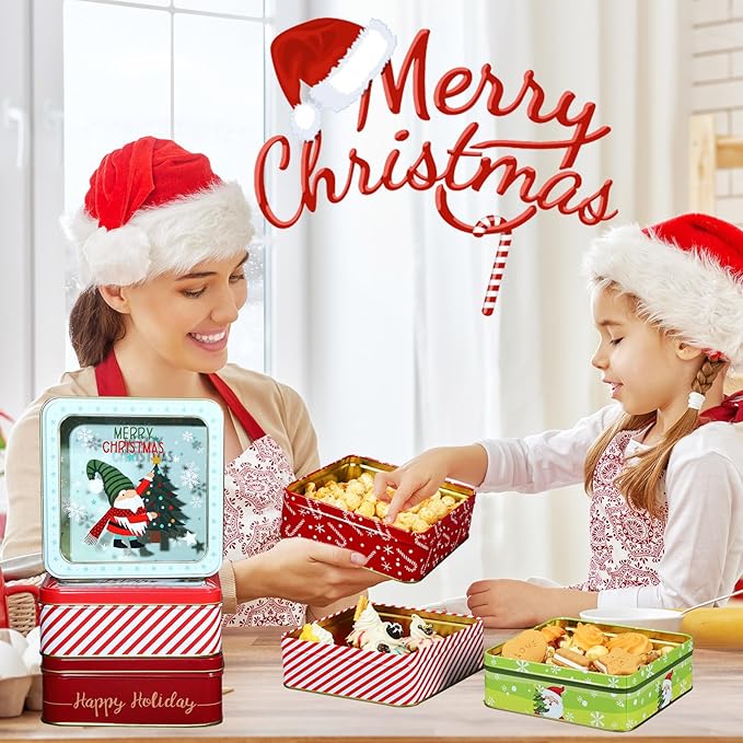 Tioncy 24 Pcs Christmas Cookie Tins with Lids Large Cookie Boxes Metal Empty Tins Santa Tinplate Xmas Gift Box for Christmas Holiday Candies Treats Storage Container (Vintage)
