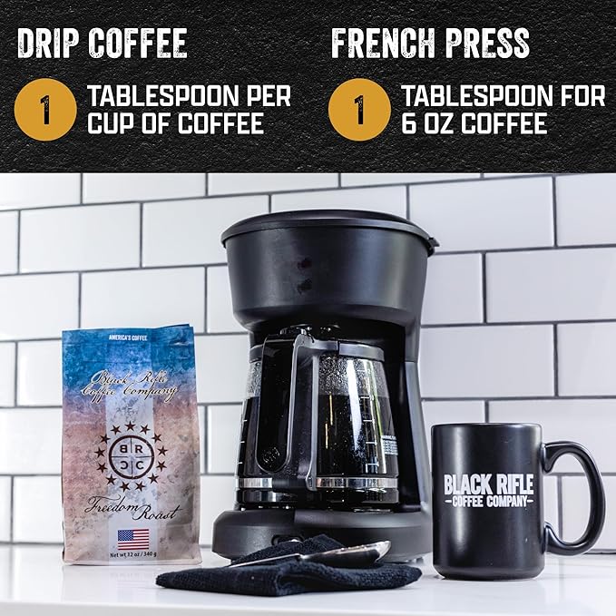 Black Rifle Coffee Company Ground Coffee Medium Roast - Roasted Blend Made from Pure Arabica Beans - Colombian & Brazilian Beans - Veteran Founded & American Made (Freedom Roast, 12oz Bag)