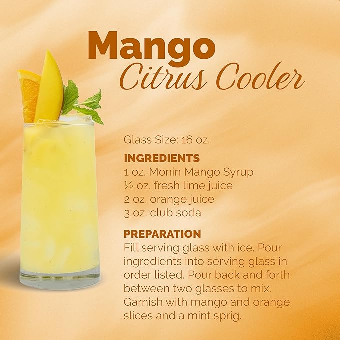 Monin - Mango Syrup, Tropical and Sweet, Great for Cocktails, Sodas, and Lemonades, Gluten-Free, Non-GMO (1 Liter)