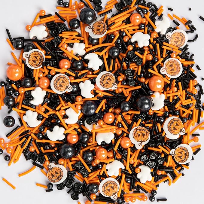 Twisweet Halloween Sprinkles, Pumpkin Sprinkles for Cake Decorating, Edible Candy Ghost Bat Sugar Sprinkle Mix, Black and Orange Baking Candy Bulk, Cupcake Topper Cookie Ice Cream Cake Decorations, Halloween Scary Theme Trick or Treat Party Supplies (1...