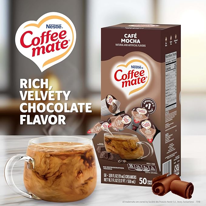 Nestle Coffee mate Coffee Creamer, Cafe Mocha, Liquid Creamer Singles, Non Dairy, No Refrigeration, 0.375 fl oz Tubs (Pack of 200)