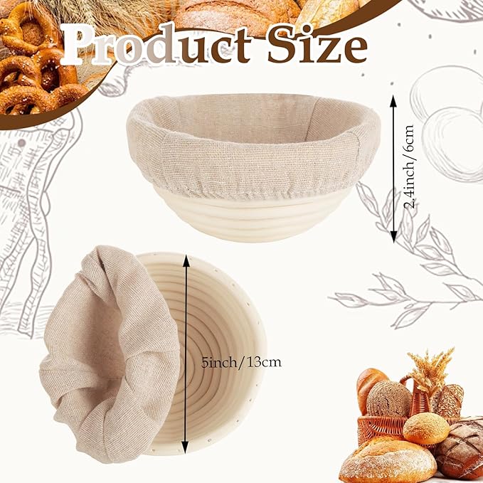 4 PCS Round Sourdough Proofing Basket 5 Inch Bread Proofing Baskets for Sourdough Bread Baking Small Batton Bread Basket Proofing with Removable Liner Cloth