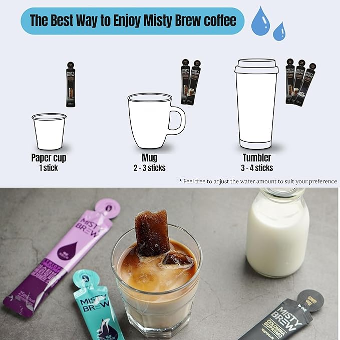 Cold Brew Coffee Concentrate liquid, Single Serve Coffee Sticks, MistyBrew, Imported from Korea, 4 flavors, Premium coffee (4 sticks, Mix)