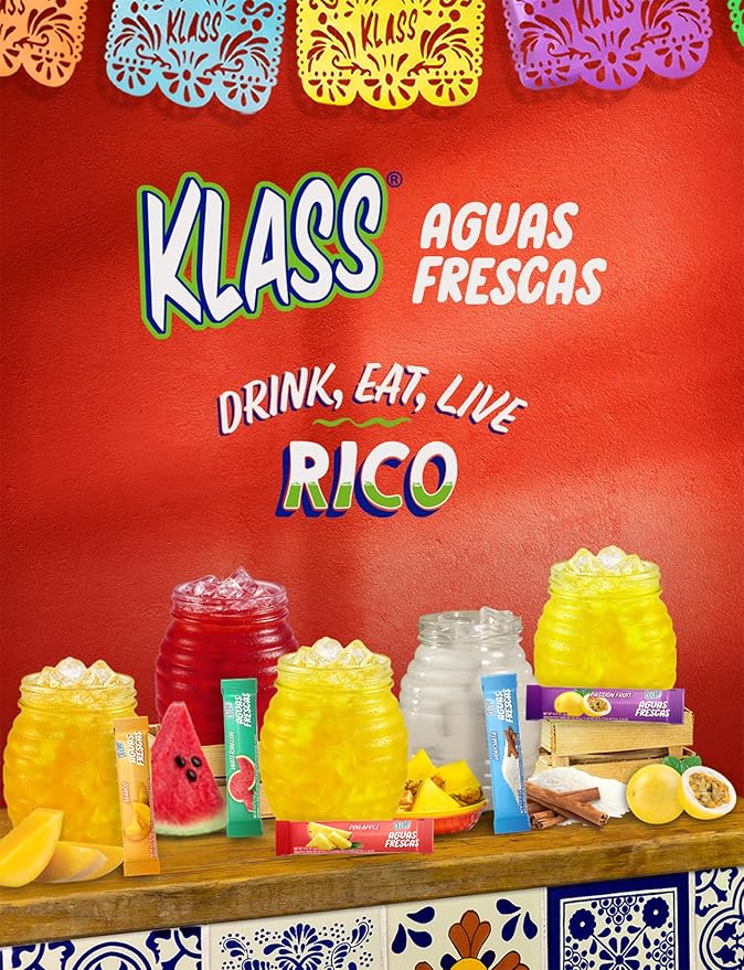 Klass Aguas Frescas | Drink Mix Packets | Mango Flavored | Sugar Free On-The-Go Packets, Low Calorie (40 Count Powder Stick Packs)