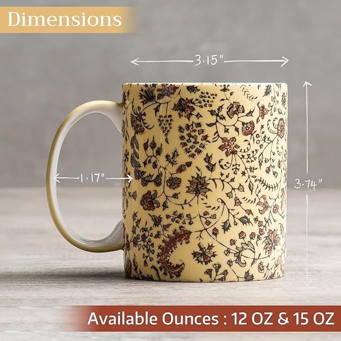Maison d' Hermine Coffee Mug with Handles Fine Bone China Mugs Pack of Two Tea Cups for Hot Beverages Cappuccino Latte Home Restaurant Office Perfect for Gift (Lakshmi, 12 Ounce)