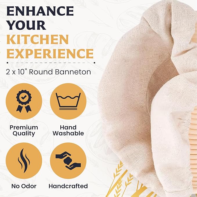 9" Banneton Bread Proofing Basket, Sourdough Proofing Basket Set of 2, Bread Banneton Basket for Professional & Home, Round Bread Proofing Baskets for Sourdough