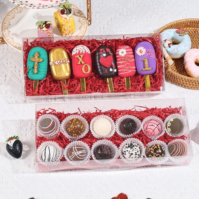 12PCS 12x5x2 Inches Clear Valentines Strawberry Boxes Cookie & Gift Boxes for Party Favors