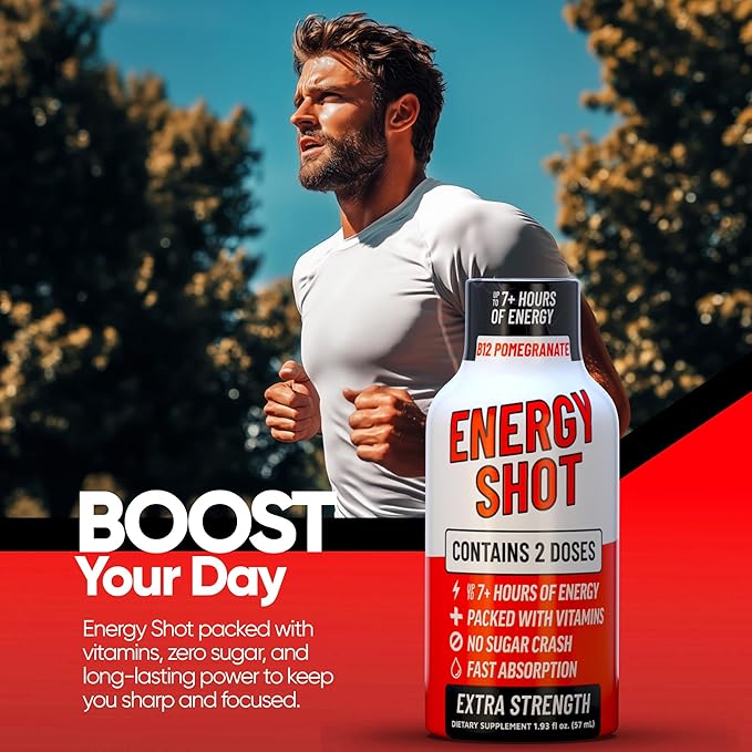 B12 Açaí Pomegranate Extra Strength Energy Shot 8 pk – 260mg Natural Caffeine B12 B6 – Energy & Vitality Support – 2 Servings Sugar Free Zero Calorie Green Tea B-Vitamins Electrolytes Vegan – 1.93 fl oz