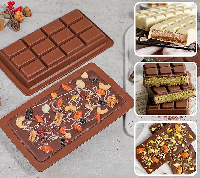 Webake 1 Inch Deep Chocolate Bar Mold 12 Snap, Large 2 Pack Silicone Thick Chocolate Bar Molds, Big Dubai Chocolate Bar Mold for Stuffed, Perfect for Filling Knafeh Pistachio
