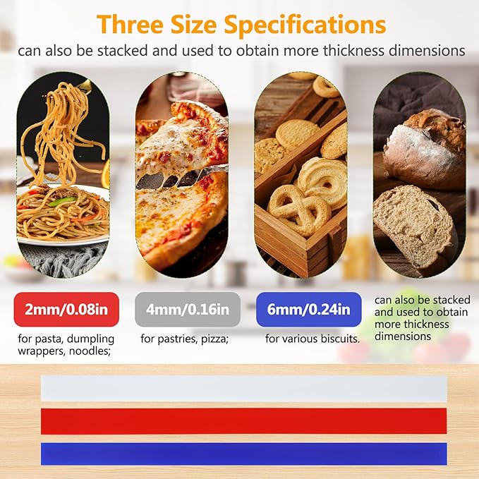 6Pcs Silicone Rolling Pin Guides - Perfect Dough Leveler Sticks for Precision Baking - Food Grade Silicone Strips for Thickness Guide