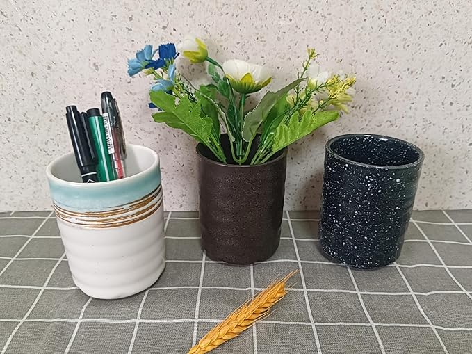 Stoneware Coffee Bar Utensil Holder Tea & Coffee Spoon & Stirrer Holder for Stir Stick Straw Teaspoon Holder Spoon Cup Small Utensil Jar (Coastal beach)