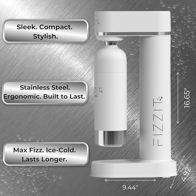 FIZZIT Fizz & Flavor Spark Bundle | Soda Maker with 12-Flavor Drink Mix Variety Pack & 1 CO? Cylinder | Customizable Carbonation, Eco-Friendly, No Electricity Needed