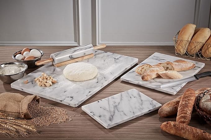 JEmarble Pastry Board 16x24 inch with Non-Slip Rubber Feets for Stability Perfect for Keep the Dough Cool and Chocolate Tempering(Premium Quality) White