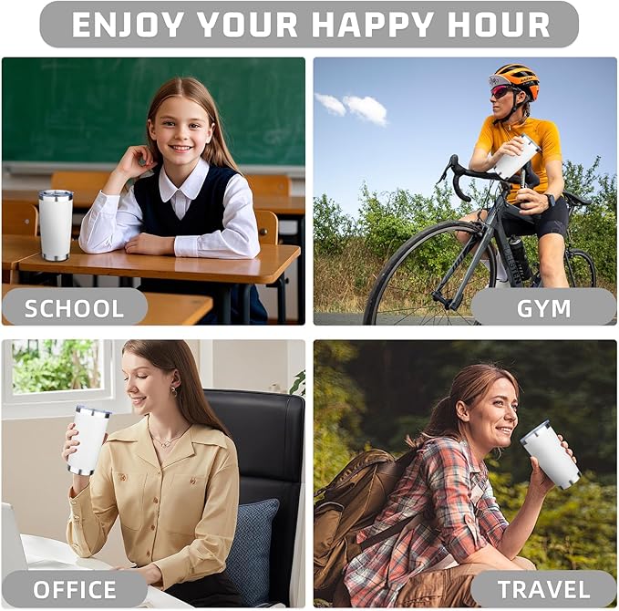 20oz Tumbler with Lid Double Wall Vacuum Insulated Travel Coffee Mug Stainless Steel Thermal Cup Powder Coated Sturdy Coffee Tumbler for Hot and Cold Beverage (White,1)