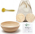Sourdough Bread Proofing Basket Set - 9 Inch Round Banneton Bread Proofing Basket with 2 Wooden Stamps, Brush & Storage Bag - Sourdough Kit With Wooden Design