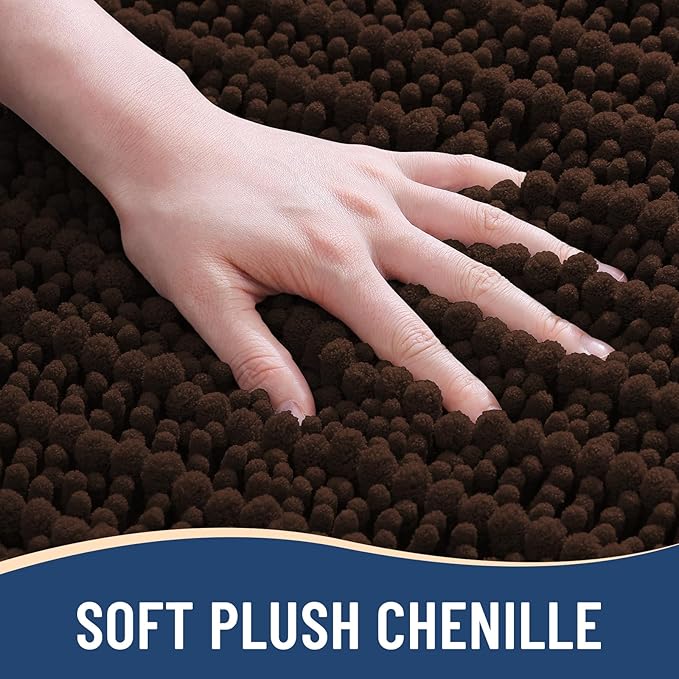 Arotive Luxury Chenille Bathroom Rug Mat, Extra Soft Thick Absorbent Shaggy Bath Rugs, Non-Slip Machine Wash Dry, Plush Bath Mats for Bathroom, Shower and Tub, 30x20, Brown